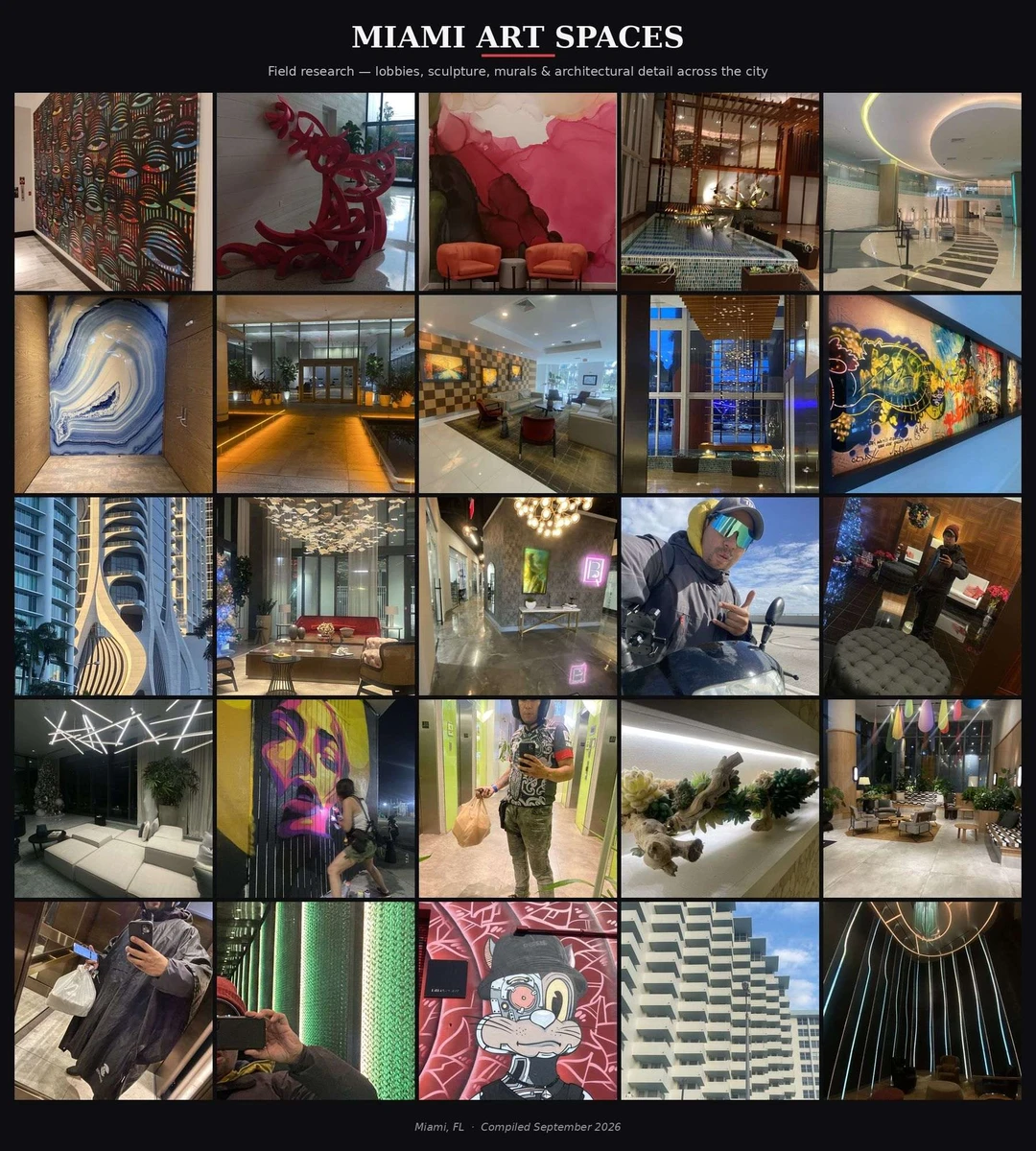 Miami Art Spaces — field research across lobbies, sculpture, murals and architectural detail