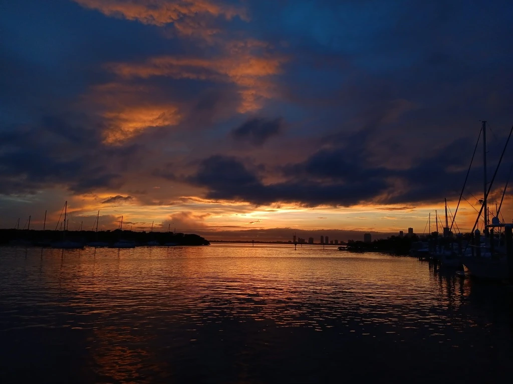 Coconut Grove Marina — storm sunset, Miami
